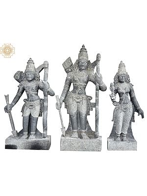 27'' Hindu Ramayana Deity Ram Lakshman and Sita Set | Granite Stone Statue