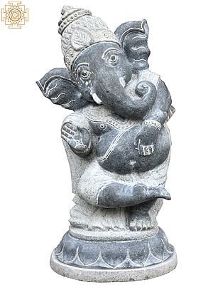 25'' Lord Bala Ganesha Dancing On Oval Base | Granite Stone Statue