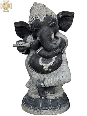 26'' Lord Bala Ganesha Playing Flute | Granite Stone Statue