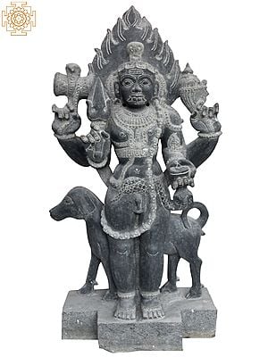 33'' Large Hindu God Bhairava (Shiva Avatar) With Vahana | Granite Stone Statue