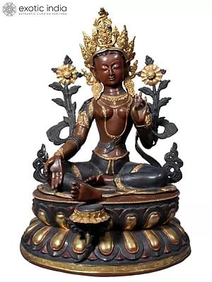 Crowned Meditating Goddess Tara On Oval Base From Nepal | Copper Statue