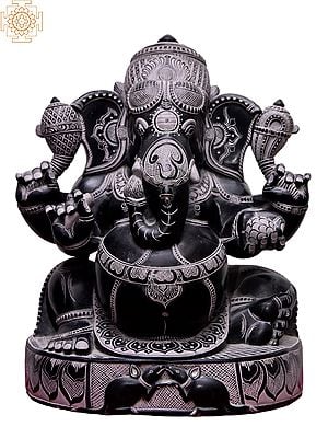 15'' Traditionally Designed Ganesha With Mushak Engraved | Kadappa Stone