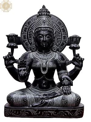 15'' Hindu Goddess Four Hand Lakshmi With Lotus | Kadappa Stone