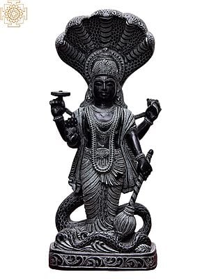 14'' Exquisite Sheshnag Protecting Hindu God Vishnu | Kadappa Stone