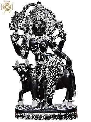 9'' Hindu Deity Ardhanarishvara With Nandi | Kadappa Stone