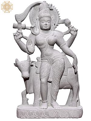 10'' Ardhanarishvara Gray Stone Statue Standing with Nandi
