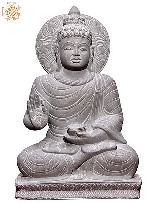 9'' Buddhist Deity With Medicine In Vitarka Mudra | Stone Statue
