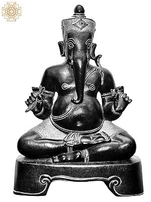 9'' Hindu God Ganesha With Both Tusk In Hand | Kadappa Stone