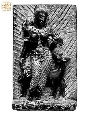 Shakuntala with a Deer | Kadappa Stone Statue Wall Panel