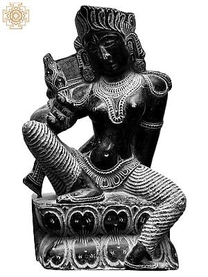 7'' Hindu Deity Lady Apasara With Flower | Kadappa Stone