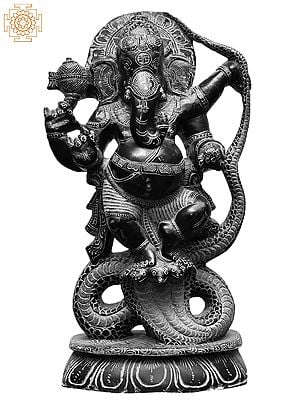 13" Chaturbhuja Lord Ganesha Dancing on Serpent