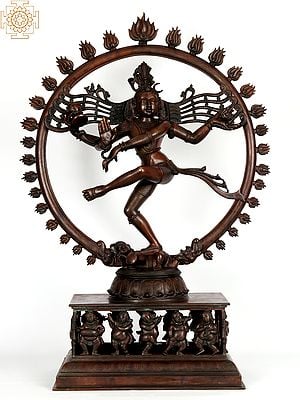 35" Superfine Hindu God Nataraja (Shiva) With Devotees at Bottom | Bronze