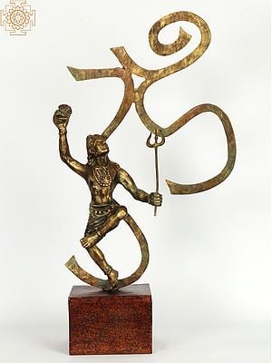 31" Large Dancing Lord Shiva Under The Prime Symbol of Hinduism - Om | Original Bronze Sculpture