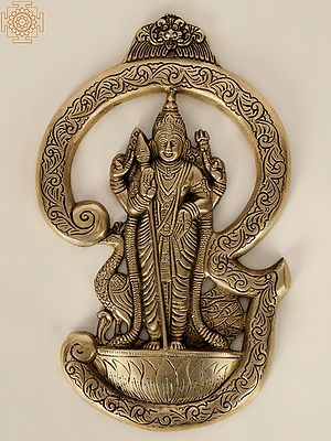 13" Brass Standing Lord Murugan with Tamil Om | Wall Hanging