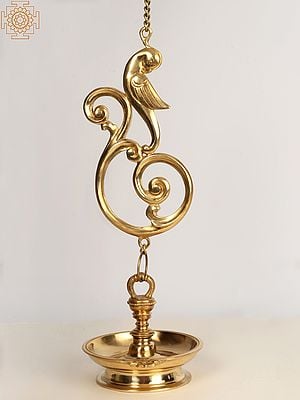 37" Designer Hanging Parrot Lamp in Brass