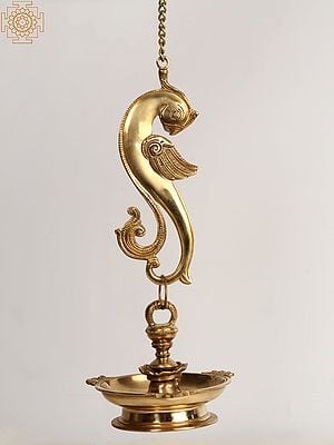 35" Three Wicks Hanging Parrot Lamp in Brass