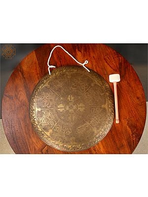 22'' Eight Auspicious Symbol Healing Gong for Meditation in Bronze