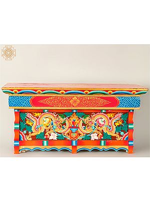 22" Colorful Sacred Textured Dragon Altar Table | Wooden