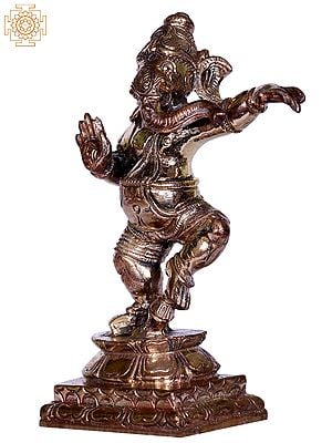 4'' Small Dancing Ganesha On Pedestal | Gift Box | Bronze