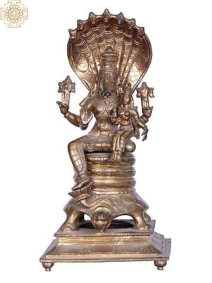 11" Lord Hayagreeva with Devi Lakshmi Seated on Sheshnag and Tortoise