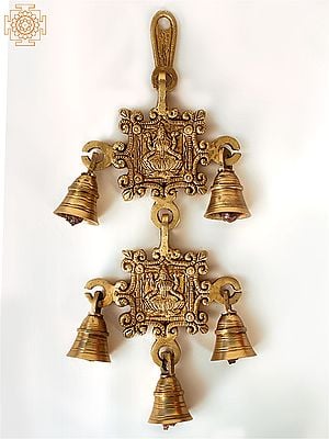 11" Goddess Lakshmi Wall Hanging Bells in Brass
