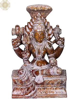 10" Red Stone Karumariamman Deity Sculpture
