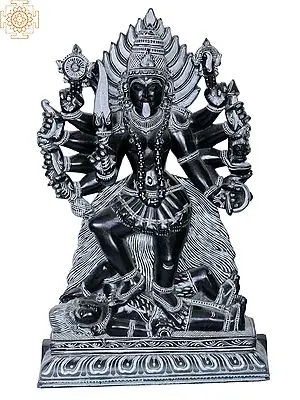 14" Devi Mahakali Stone Statue from South India (Mahabalipuram)