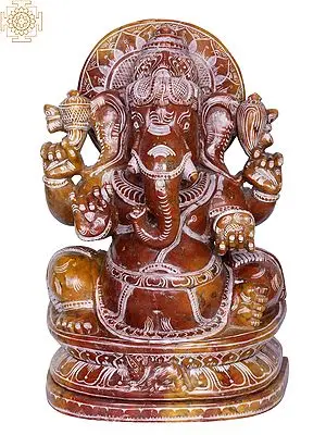 9" Red Stone Lord Ganesha Statue