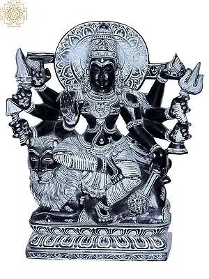 Stone Sculpture of Goddess Durga on Lion