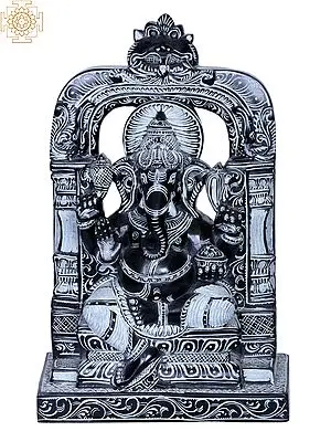 10" Sitting Chaturbhuja Lord Ganesha Stone Statue
