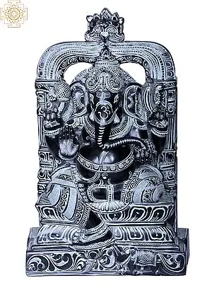 Seated Lord Ganesha Deity Sculpture on Ornate Throne