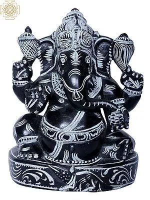 5" Sitting Four Hands Lord Ganesha Stone Sculpture