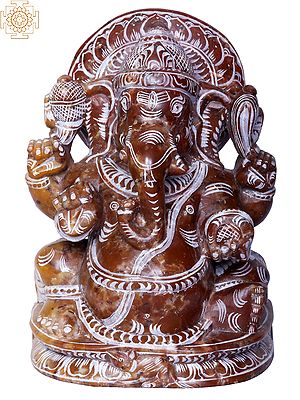 6" Sitting Lord Ganesha in Red Stone