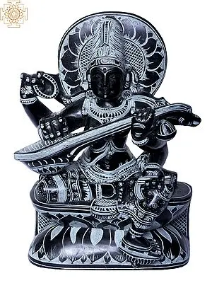 Stone Sculpture of Goddess Saraswati (8")