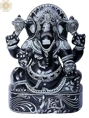 7" Chaturbhujadhari Ganesha Stone Statue