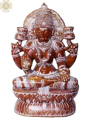 Goddess Lakshmi Stone Sculpture, 10 Inch Red Stone Deity