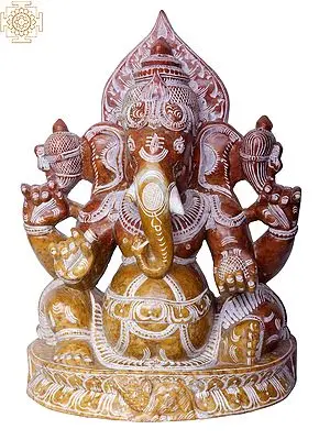 9" Red Stone Chaturbhuja Lord Ganesha