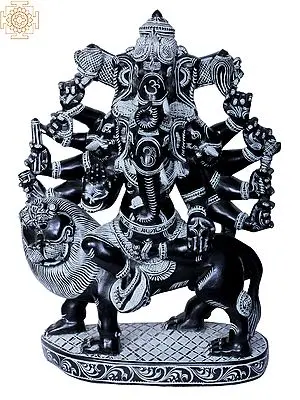Heramba Ganesha Statue: 11" Five Heads Seated on Lion
