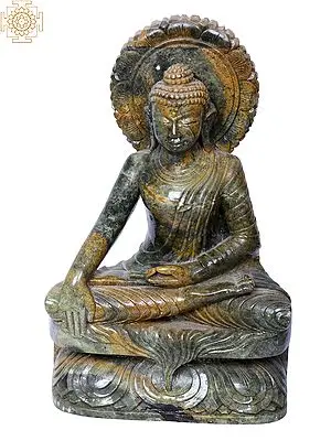 8" Stone Buddha Statue in Bhumi-Sparsha Mudra
