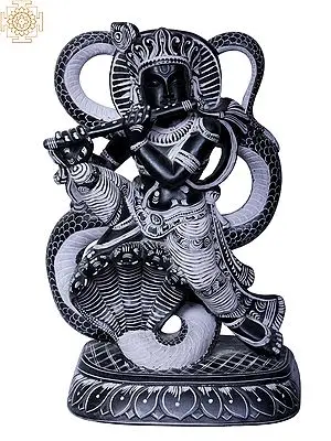 10" Stone Statue: Lord Krishna Subduing Kaliya