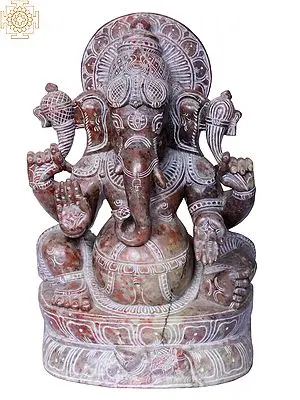 Seated Lord Ganesha Stone Sculpture - 9 Inch