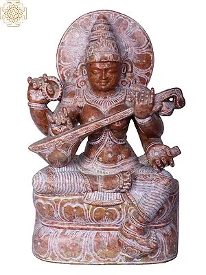 7" Red Stone Goddess Saraswati