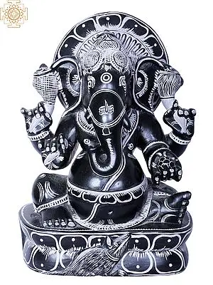 Stone Sculpture of Sitting Ganesha - 8 Inch