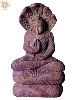 10" Lord Buddha Under Cobra Hood Stone Statue