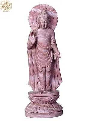 11" Standing Blessing Buddha Statue Carved from Stone