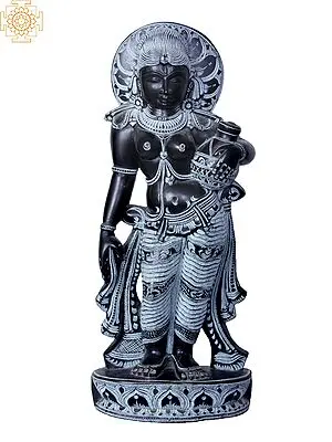Stone Sculpture of Goddess Radha Holding Milk Pot - 10 Inches