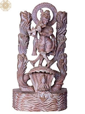 12" Lord Krishna Playing Flute on Serpent Kaliya