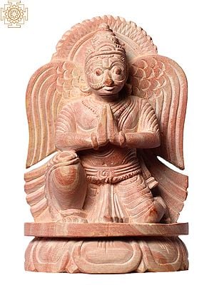 4" Small Hindu Holy Bird Garuda Pink Stone Statue