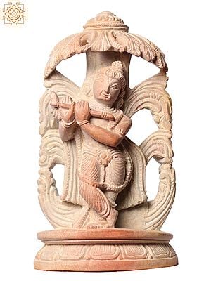 4" Small Hindu God Shri Krishna Idol made from Pink Stone