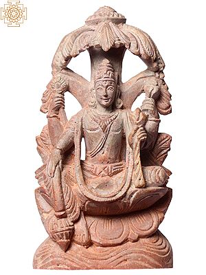 4" Chaturbhuja Lord Narayana Seated in Lalitasana - Pink Stone Statue